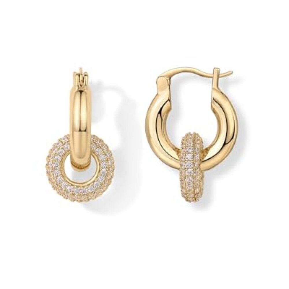 14K Gold Plated Convertible Chunky Hoop and Huggie Earrings